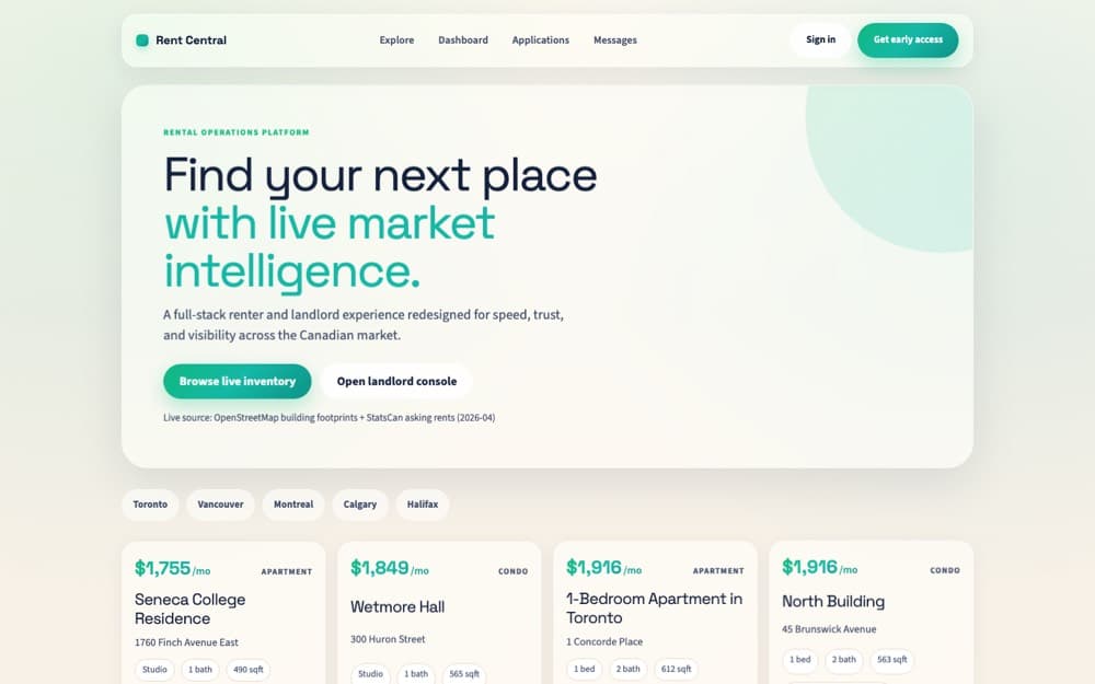 Rent Central interface